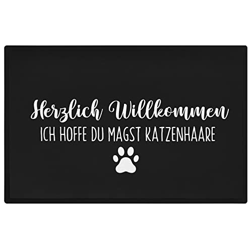 Trendation - Katzen Fußmatte Spruch Geschenk Katzenbesitzer Willkommen Ich Hoffe Du Magst Katzenhaare von Trendation