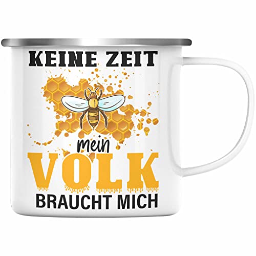 Trendation - Keine Zeit Mein Volk Braucht Mich Emaille Tasse Geschenk Bienen Honig Imker Imkeri Geschenkidee Bienenzüchter (Silber) von Trendation