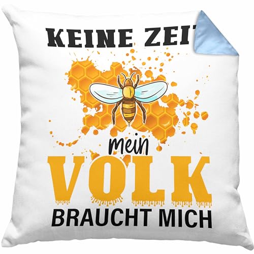 Trendation Keine Zeit Mein Volk Braucht Mich Kissen mit Füllung 40x40 Geschenk Bienen Honig Imker Imkeri Geschenkidee Bienenzüchter (Blau) von Trendation