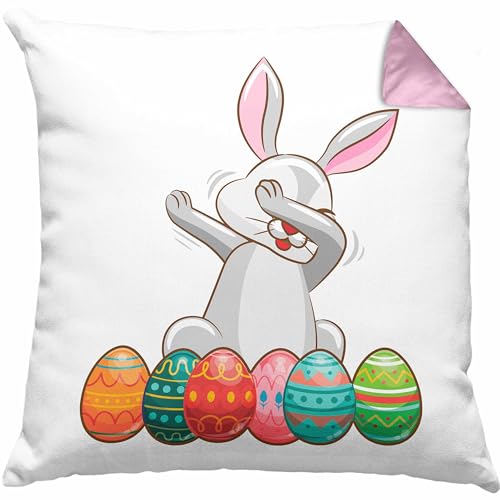 Trendation - Kissen Ostern Ostergeschenke Kinder Jugendliche Geschenke Lustige Grafik Osterhase Dab Dekokissen mit Füllung 40x40 (Rosa) von Trendation