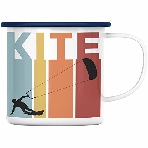 Trendation - Kitesurf Kitesurfen Geschenk Emaille Tasse Kite Surfender Kitesurfing Geschenkidee (Blau) von Trendation