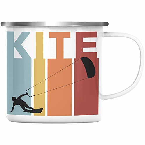 Trendation - Kitesurf Kitesurfen Geschenk Emaille Tasse Kite Surfender Kitesurfing Geschenkidee (Silber) von Trendation
