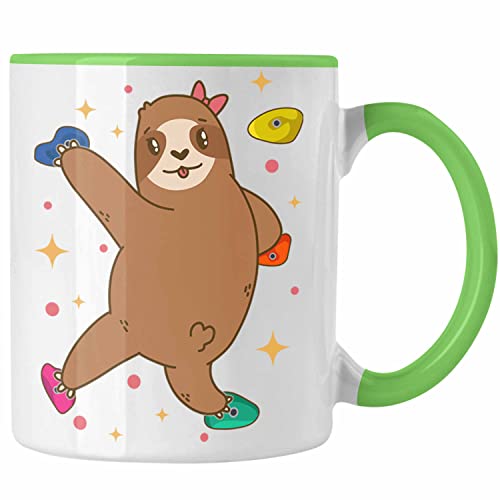 Trendation - Klettern Bergsteigen Geschenk Tasse Boulder Geschenkidee Berge Faultier Grafik Kinder Lustig (Grün) von Trendation