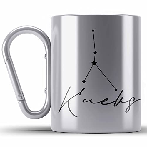 Trendation - Krebs Sternzeichen Edelstahl Tasse Karabiner Geschenk Horoskop Tierkreiszeichen (Silber) von Trendation