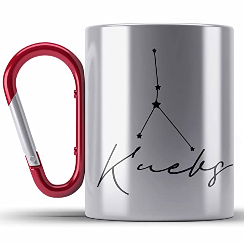 Trendation - Krebs Sternzeichen Edelstahl Tasse Karabiner Geschenk Horoskop Tierkreiszeichen (Rot) von Trendation