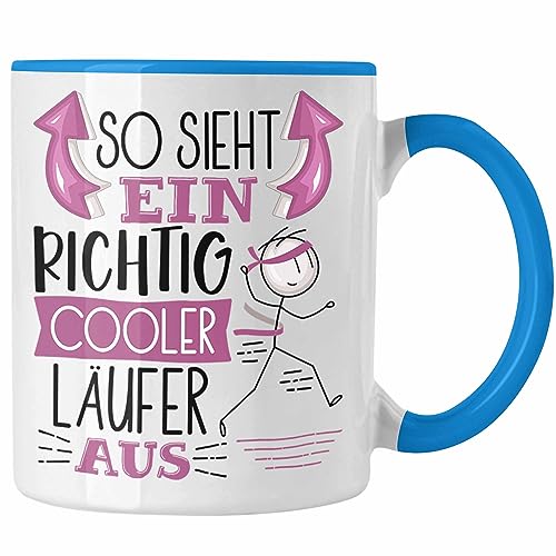 Trendation - Läufer Jogger Tasse Geschenk So Sieht Ein RIchtig Cooler Läufer Jogger Aus Geschenkidee Lustiger Spruch Geburtstag Becher Kaffeetasse (Blau) von Trendation