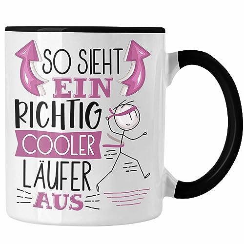 Trendation - Läufer Jogger Tasse Geschenk So Sieht Ein RIchtig Cooler Läufer Jogger Aus Geschenkidee Lustiger Spruch Geburtstag Becher Kaffeetasse (Schwarz) von Trendation
