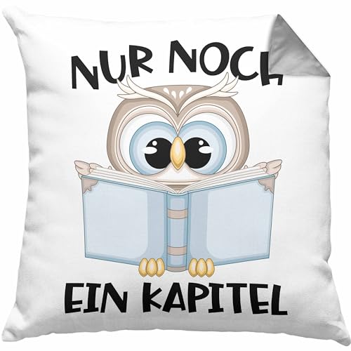 Trendation - Leseratte Geschenk Kissen Nur Noch EIN Kapitel Bücher Lesen Bücherwurm Geschenk Spruch Lesen Dekokissen mit Füllung 40x40 (Grau) von Trendation