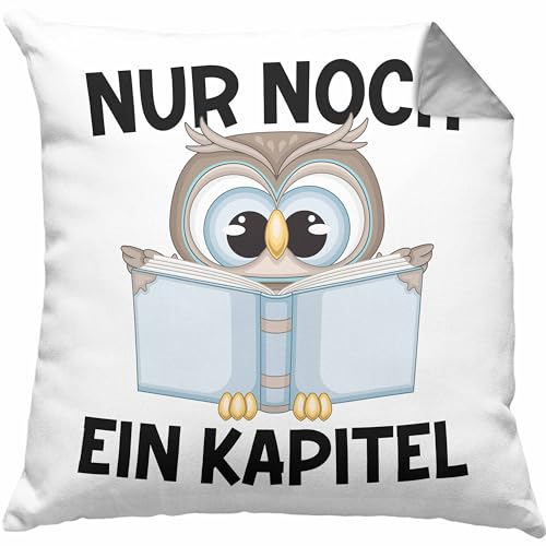 Trendation - Leseratte Geschenk Kissen mit Spruch Männer Frauen Buchwurm Bücher Lesen Geschenkidee Spruch Dekokissen mit Füllung 40x40 Nur Noch EIN Kapitel (Grau) von Trendation