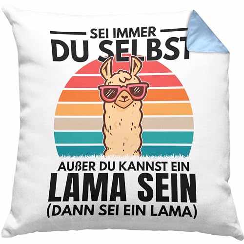 Trendation Llama Kissen mit Füllung 40x40 Alpaka Geschenk Lama-Liebhaber Geschenkidee Frauen Sei Immer Du Selbst (Blau) von Trendation