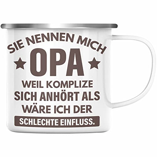 Trendation - Lustige Emaille Tasse Opa Geschenke Großvater Vatertag Geburtstag Emaille Emaille Tasse mit Spruch für Opa (Silber) von Trendation