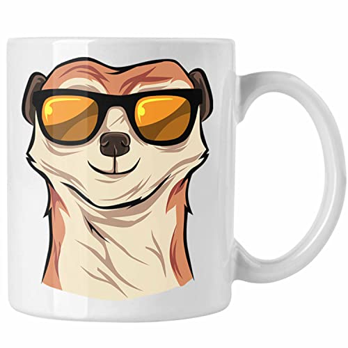 Trendation - Lustige Erdmännchen Sonnenbrille Tasse Geschenk für Tierliebhaber (Weiß) von Trendation