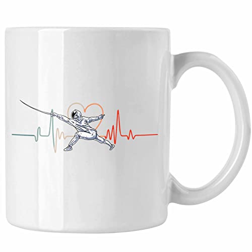 Trendation - Lustige Fechten-Tasse Geschenk für Fechter Herzschlag (Weiß) von Trendation