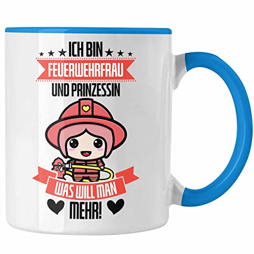 Trendation - Lustige Feuerwehrfrau Tasse Geschenk für Frauen in der Feuerwehr Prinzessin (Blau) von Trendation