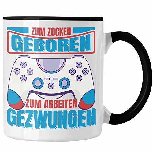 Trendation - Lustige Gamer Tasse Zocker Geschenk Gamer Gamergirl Geschenkidee Geburtstag Zum Zocken Geboren (Schwarz) von Trendation