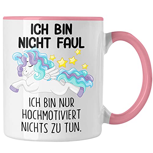 Trendation - Lustige Ich Bin Nicht Faul Tasse Mit Spruch Einhorn Kaffeetasse Geschenk Mama Freundin Kollegin Geschenkidee Arbeit Frauen (Rosa) von Trendation