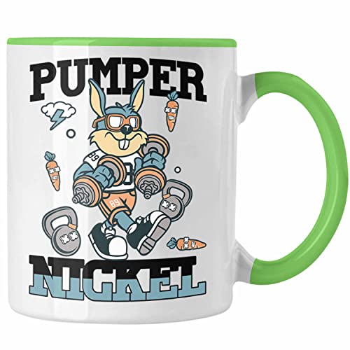 Trendation - Lustige Pumpernickel Kaninchen Tasse Geschenk Fitness Gym Kaninchen Bodybuilder Geschenkidee (Grün) von Trendation