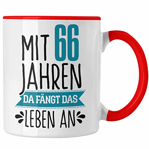 Trendation - Lustiges Geschenk 66. Geburtstag für Männer und Frauen Tasse 66er Geschenkiee Spruch (Rot) von Trendation