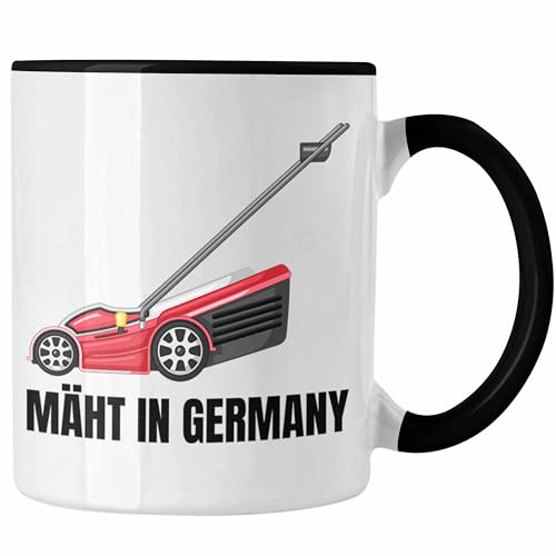 Trendation - Mäht In Germany Tasse Geschenk Gärtner Kaffee-Becher für Hobbygärtner Geschenkidee Geburtstag (Schwarz) von Trendation