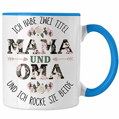 Trendation - Mama und Oma Tasse Geschenk für Oma Weihnachten Geburtstag Lustige Tasse Beste Oma (Blau) von Trendation