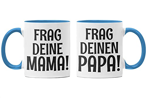 Trendation - Mama und Papa Partnertassen Geschenk Set Mutter Vater Geschenkidee Tassen Geschenkbox von Kindern (Blau) von Trendation