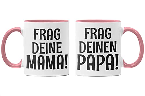 Trendation - Mama und Papa Partnertassen Geschenk Set Mutter Vater Geschenkidee Tassen Geschenkbox von Kindern (Rosa) von Trendation