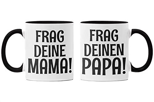 Trendation - Mama und Papa Partnertassen Geschenk Set Mutter Vater Geschenkidee Tassen Geschenkbox von Kindern (Schwarz) von Trendation