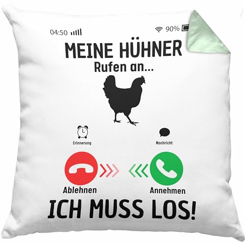 Trendation Meine Hühner Rufen An... Ich Muss Los Kissen mit Füllung 40x40 Geschenk Für Hühner Bauern Geschenkidee (Grün) von Trendation