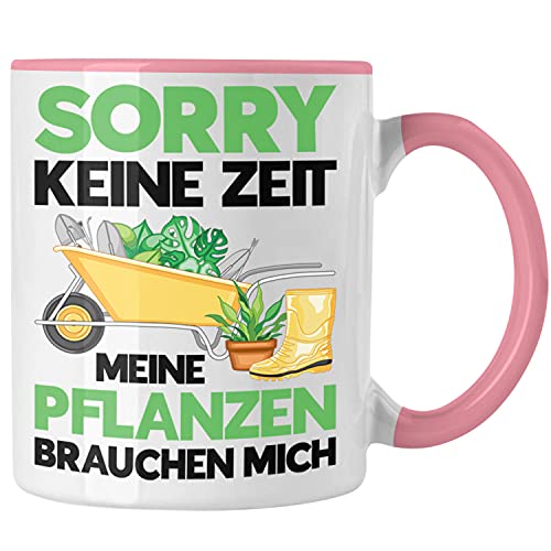 Trendation - Meine Pflanzen Brauchen Mich Tasse mit Spruch Garten Hobbygärtner Gärtner Geschenk Lustig Gärtnerin Geschenkidee (Rosa) von Trendation