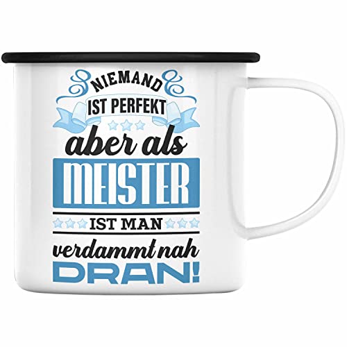 Trendation - Meisterprüfung Bestanden Geschenke Meister Prüfung Emaille Tasse Männer Metallbauer Schreiner Dachdecker Maler Elektrotechnik Elektronik (Schwarz) von Trendation