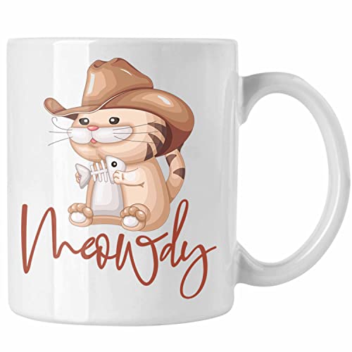 Trendation - Meowdy Tasse Geschenk Katzenliebhaber Geschenkidee (Weiß) von Trendation