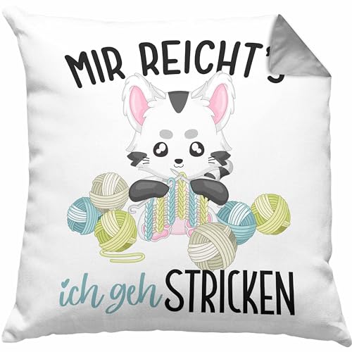 Trendation - Mir Reichts Ich GEH Stricken Kissen Geschenk Häckeln Wolle Oma Geschenk Rentner Dekokissen mit Füllung 40x40 (Grau) von Trendation