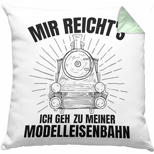 Trendation Mir Reichts Ich GEH Zu Meiner Modelleisenbahn Geschenk Kissen mit Füllung 40x40 Dampflok Spruch Mönner Geschenkdidee (Grün) von Trendation