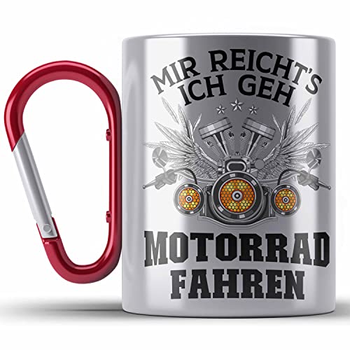 Trendation - Motorradfahrer Geschenk für Männer Motorrad Edelstahl Tasse Karabiner mit Spruch Karabiner Edelstahl Tasse Karabiner Edelstahl für Biker Herren (Rot) von Trendation