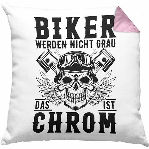 Trendation Motorradfahrer Kissen mit Füllung 40x40 Geschenk Rentner Biker Werden Nicht Grau Das Ist Chrom Geschenkidee (Rosa) von Trendation