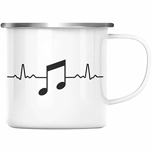 Trendation - Musiker Emaille Tasse Musikliebhaber Musik Musiklehrer Geschenk Geschenkidee Musiklehrerin Coach Geschenkideen Herzschlag (Silber) von Trendation