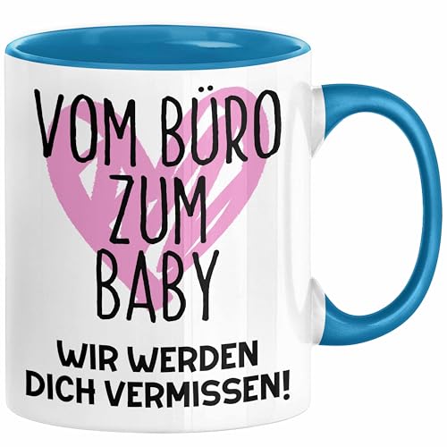 Trendation - Mutterschutz Geschenk Kollegin Tasse Abschied Werdende Mama Abschiedsgeschenk Arbeitskollegin Vom Büro Zum Baby (Blau) von Trendation