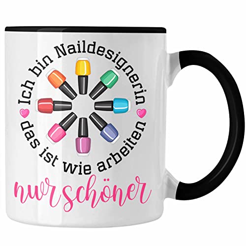 Trendation - Nagelfee Tasse Geschenk Kosmetik Nageldesignerin Nagelstudio Naildesignerin (Schwarz) von Trendation