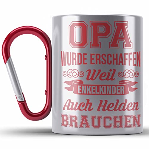 Trendation - Opa Geschenke Geschenk Edelstahl Tasse Karabiner mit Spruch Opa Geschenkidee Nichte Enkel Vatertag Karabiner Edelstahl Tasse Karabiner Edelstahl Großvater ( Rot ) von Trendation