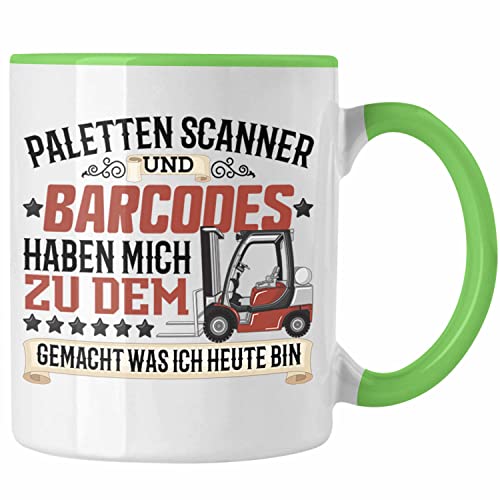 Trendation - Paletten Scanner Barcodes Tasse Geschenk für Staplerfahrer Gabelstapler Fahrer Geschenkidee Lager Logistiker (Grün) von Trendation