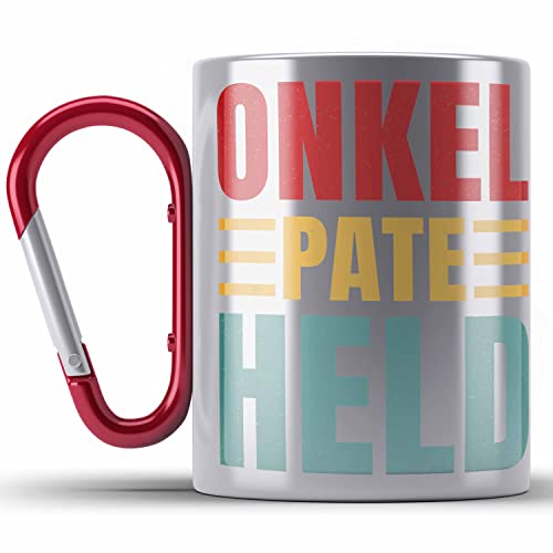 Trendation - Patenonkel Edelstahl Tasse Karabiner Geschenk Lustiger Spruch Geschenkidee Paten-Onkel (Rot) von Trendation