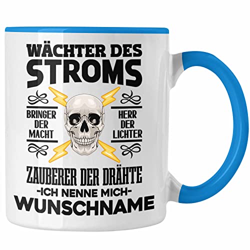 Trendation - Personalisierte Elektriker Tasse Geschenk Name Geburtstag Weihnachten Elektriker Männer Geschenkidee Elektromeister (Blau) von Trendation