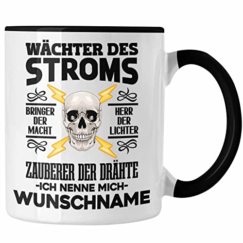 Trendation - Personalisierte Elektriker Tasse Geschenk Name Geburtstag Weihnachten Elektriker Männer Geschenkidee Elektromeister (Schwarz) von Trendation