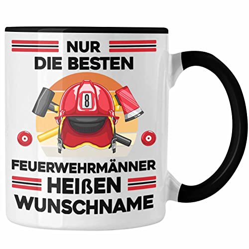 Trendation - Personalisierte Feuerwehrmann Tasse Geschenk Name Geburtstag Weihnachten Freiwillige Feuerwehr Geschenkidee Lustig (Schwarz) von Trendation