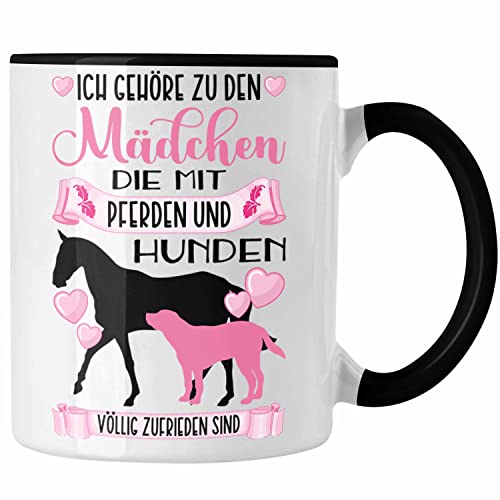 Trendation - Pferd Hund Tasse Geschenk Mädchen Reiterin Geschenkidee Rosa Kaffeetasse Reiten Lustiger Spruch (Schwarz) von Trendation