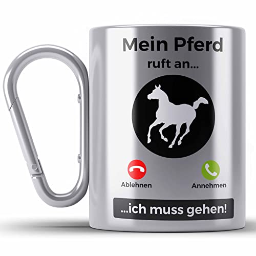 Trendation - Pferde Edelstahl Tasse Karabiner Geschenk Mädchen Reiten Geschenke Pferd Karabiner Edelstahl Tasse Karabiner Edelstahl für Reiterin Pferdeflüsterer Erwachsene Spruch (Silber) von Trendation