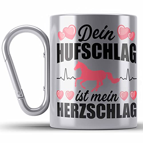 Trendation - Pferde Edelstahl Tasse Karabiner Geschenk Mädchen Spruch Reiten Geschenke Pferd Karabiner Edelstahl Tasse Karabiner Edelstahl für Reiterin Pferdeflüsterer Erwachsene (Silber) von Trendation