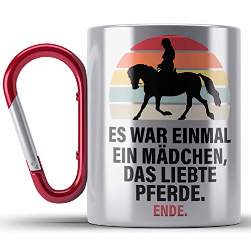 Trendation - Pferde Edelstahl Tasse Karabiner Lustig Reiterin Geschenk Pferde Geschenke Mädchen Pferdeliebhaber ( Rot ) von Trendation
