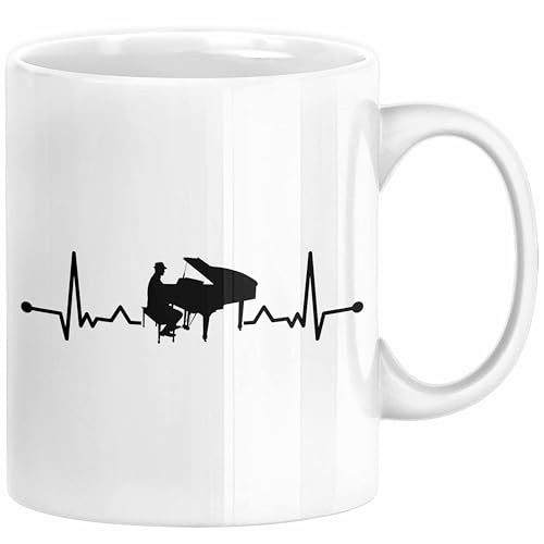 Trendation - Piano-Spieler Tasse Geschenk Klavier Kaffee-Becher Geschenkidee Flügel Musiker Klavier Klavier-Spieler Herzschlag (Weiß) von Trendation