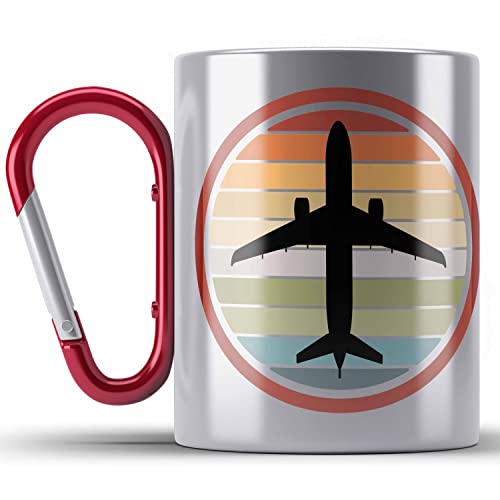 Trendation - Pilot Geschenk Karabiner Edelstahl Tasse Flugzeug Fliegen Geschenkidee Piloten KaffeeKarabiner Edelstahl Tasse Flugzeug Grafik (Rot) von Trendation